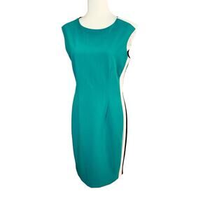 Calvin Klein Siz 8 Sleeveless Sheath Dress Colorblock Teal Turquoise Black White